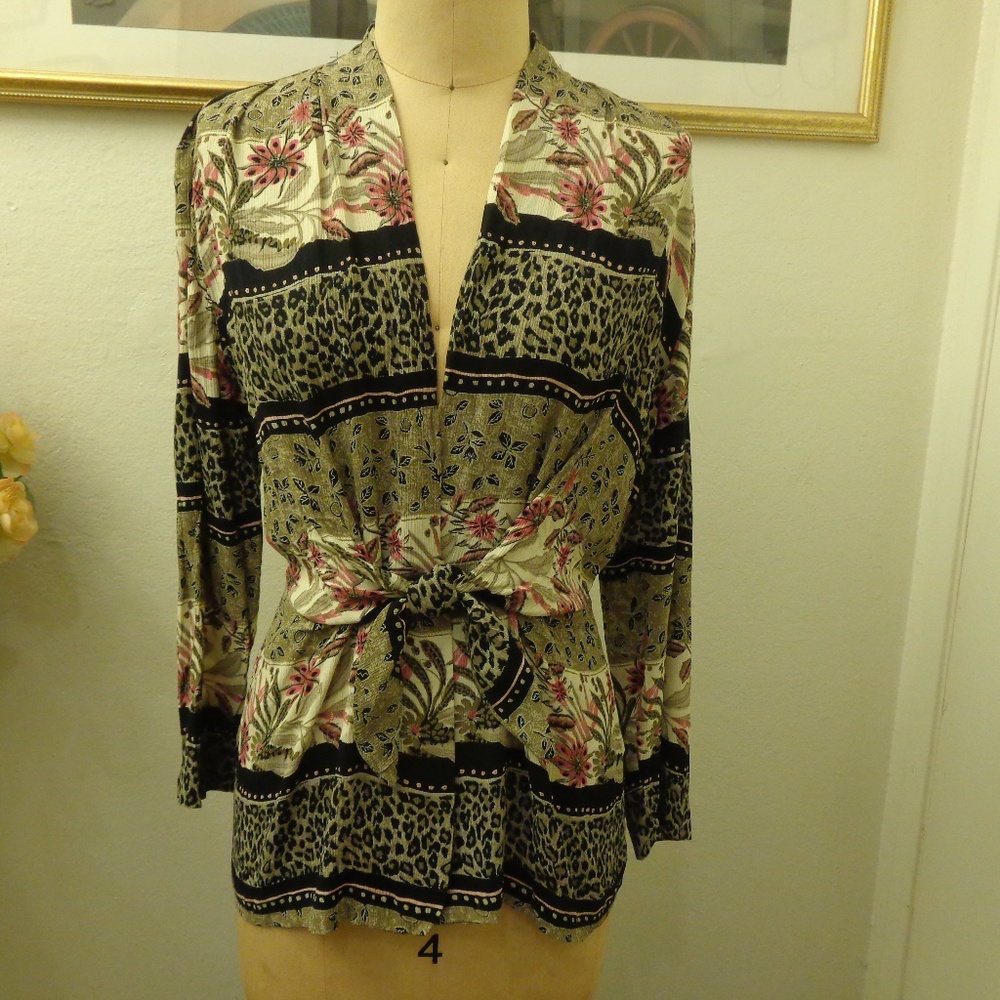 Petite Sophisticate Leopard Floral Print Blouse